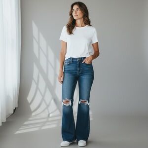 Bob Jeans Distressed Flare Jeans High Rise Dark Wash 13/14 Boho